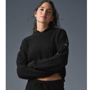 ALO Yoga Cable Knit Winter Bliss Hoodie, Black, size Large A2
